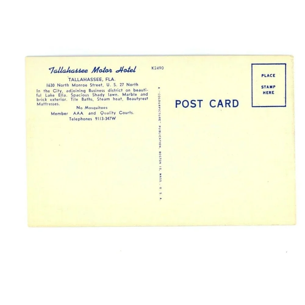 Vintage Postcard Tallahassee Florida Motor Hotel Travel States Unposted‎ USA
